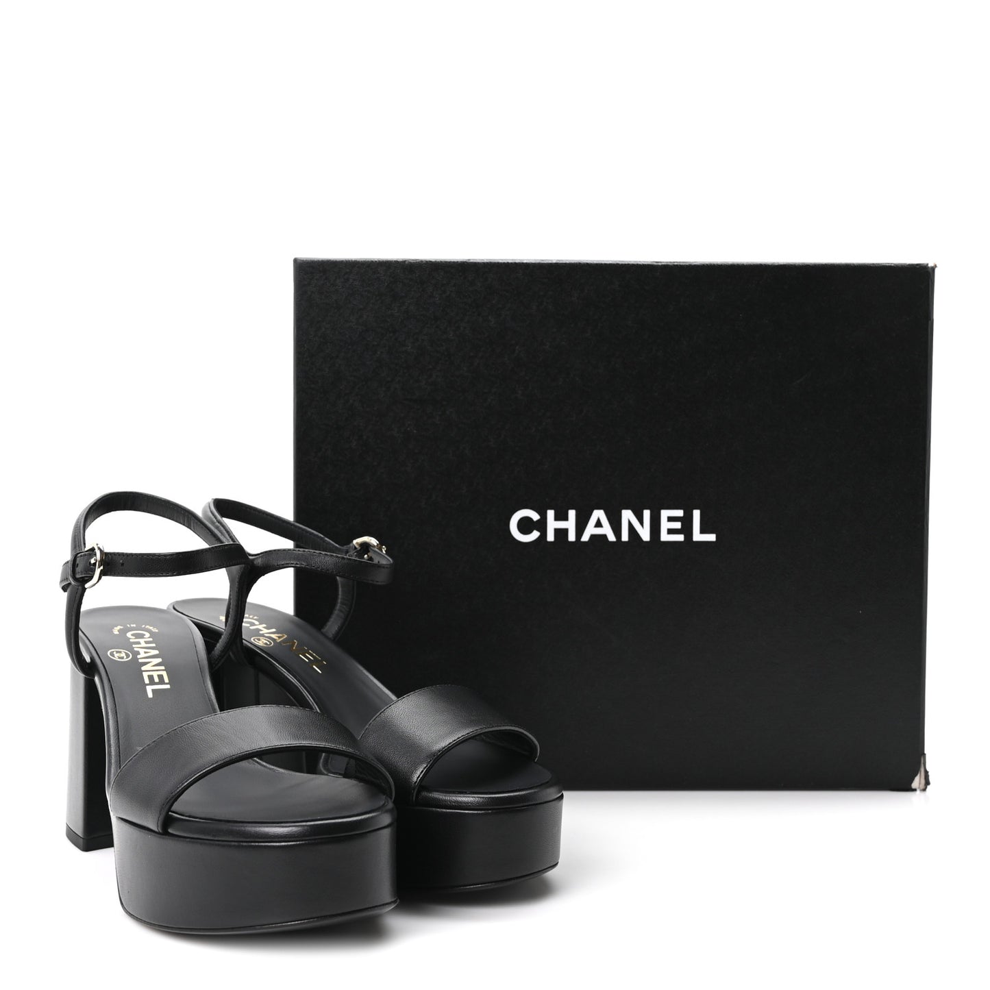 Lambskin Logo Platform Sandals 37 Black