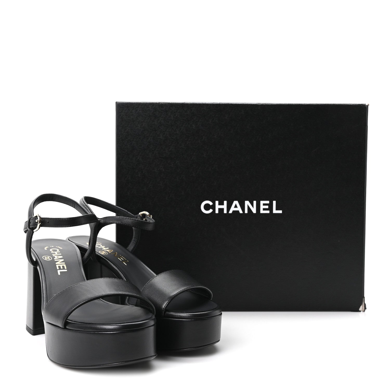 Chanel Lambskin Logo Platform Sandals 37 Black 10 of 10