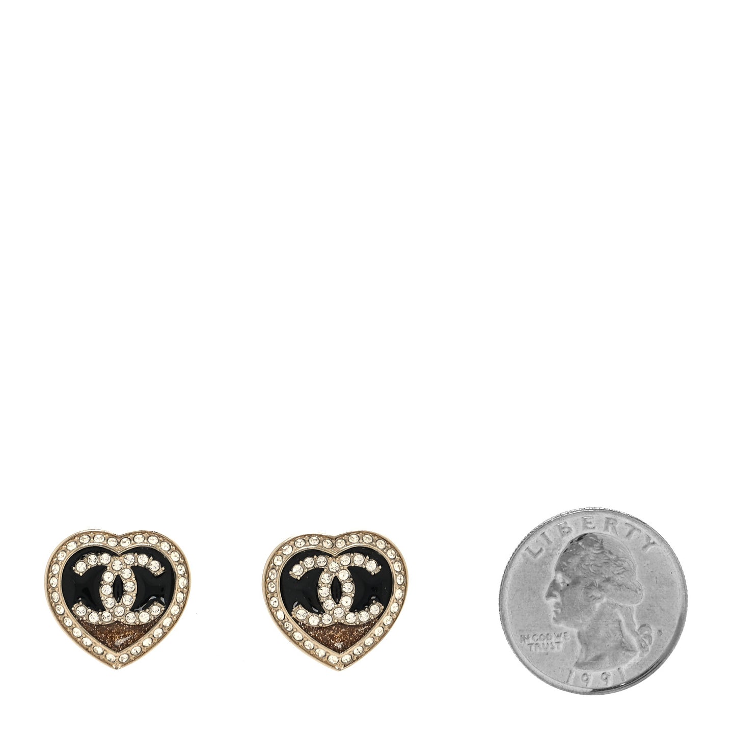 Crystal CC Heart Stud Earrings Gold Black