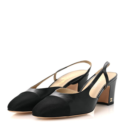 Chanel Goatskin Grosgrain Cap Toe CC Slingback Pumps  40 Black 4 of 12