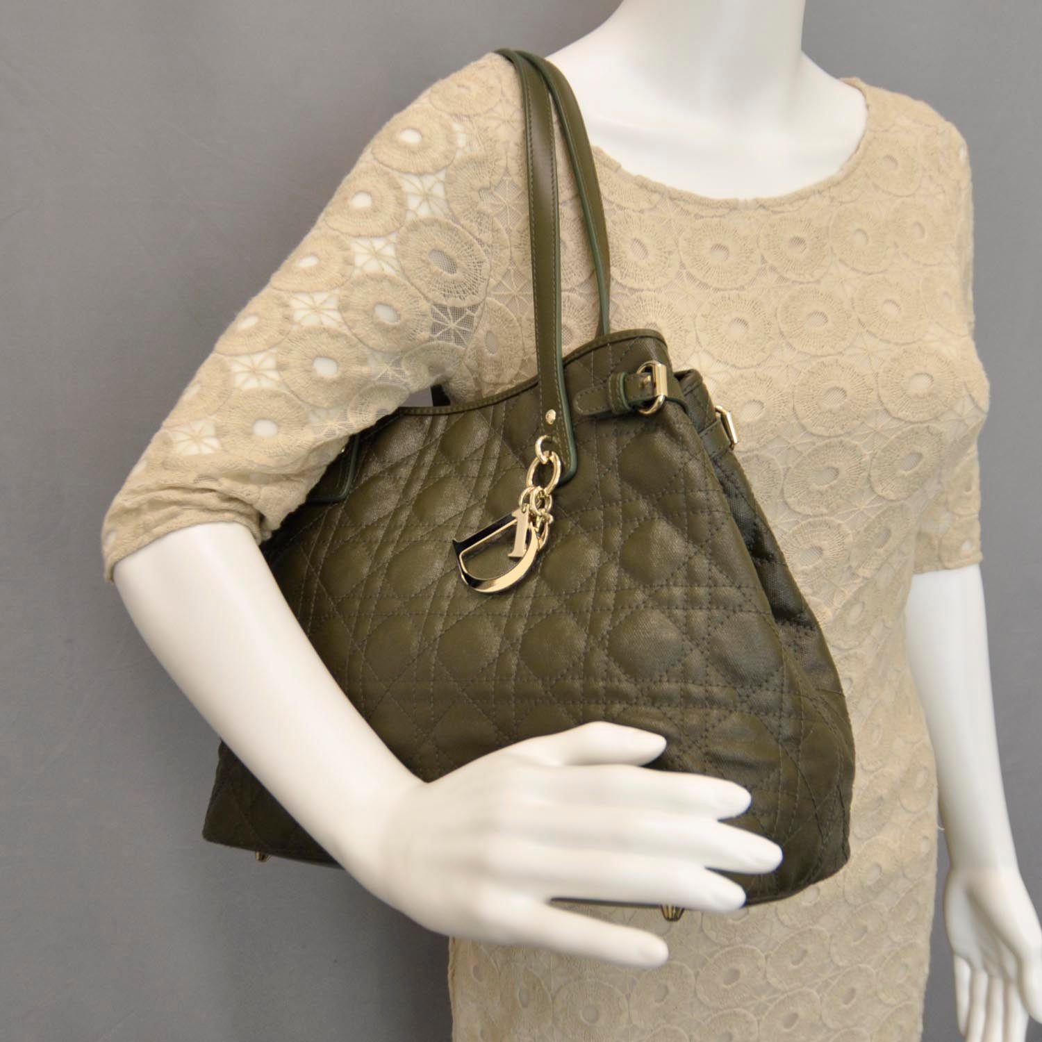 Christian Dior Coated Canvas Cannage Small Panarea Tote Olive 2 of 9