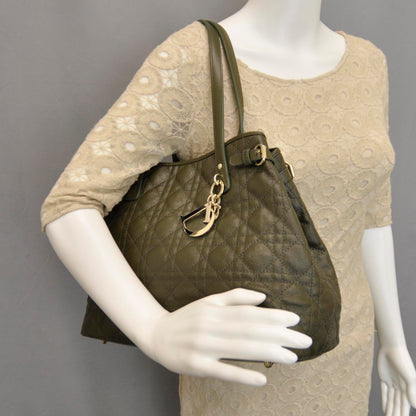 Christian Dior Coated Canvas Cannage Small Panarea Tote Olive 2 of 9