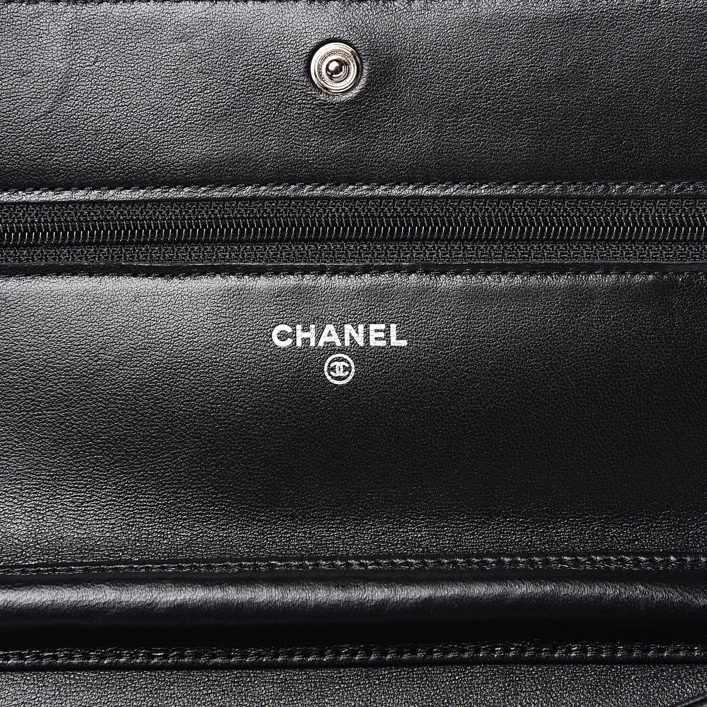 Lambskin Camellia Embossed Wallet on Chain WOC Black