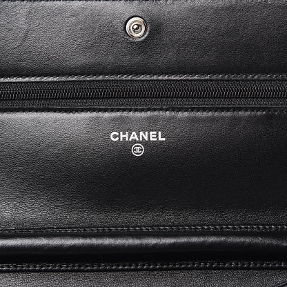 Chanel Lambskin Camellia Embossed Wallet on Chain WOC Black 6 of 15