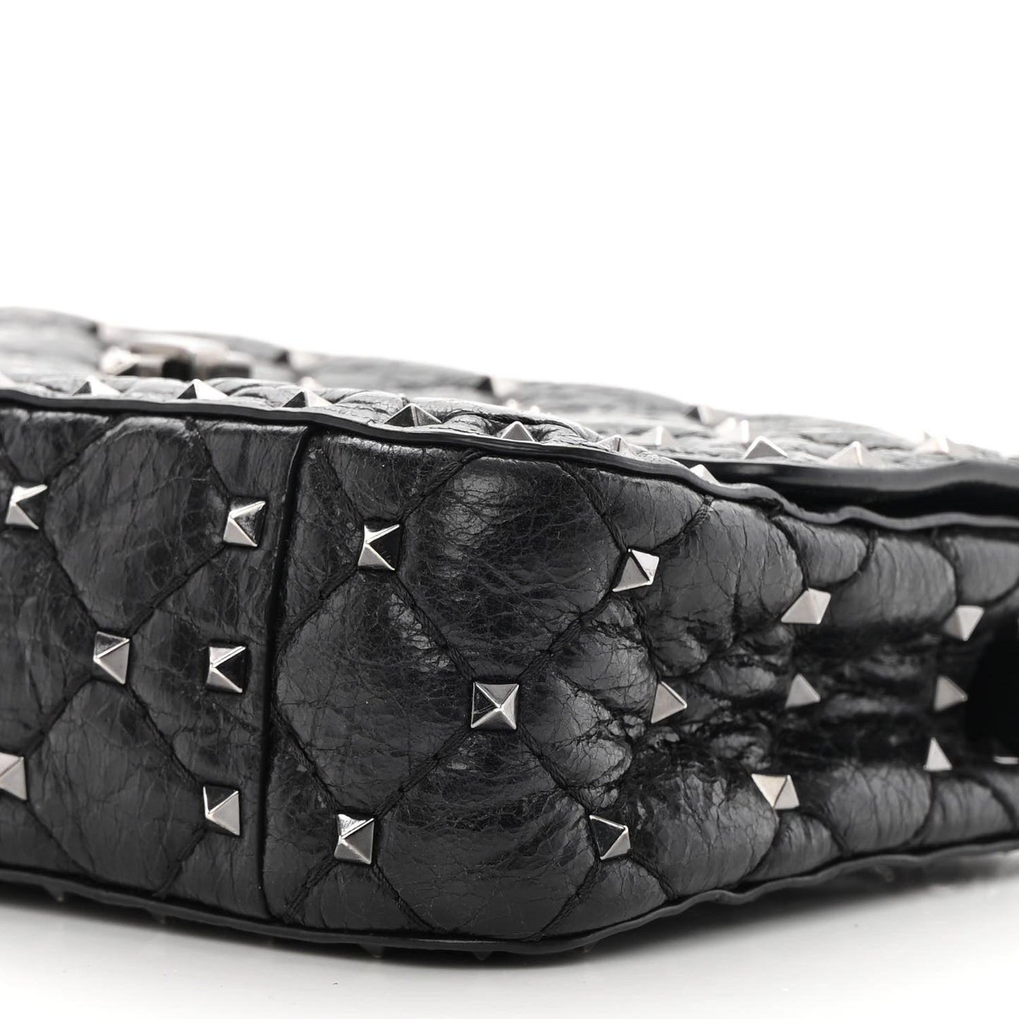 Craquele Nappa Small Rockstud Spike Shoulder Bag Black
