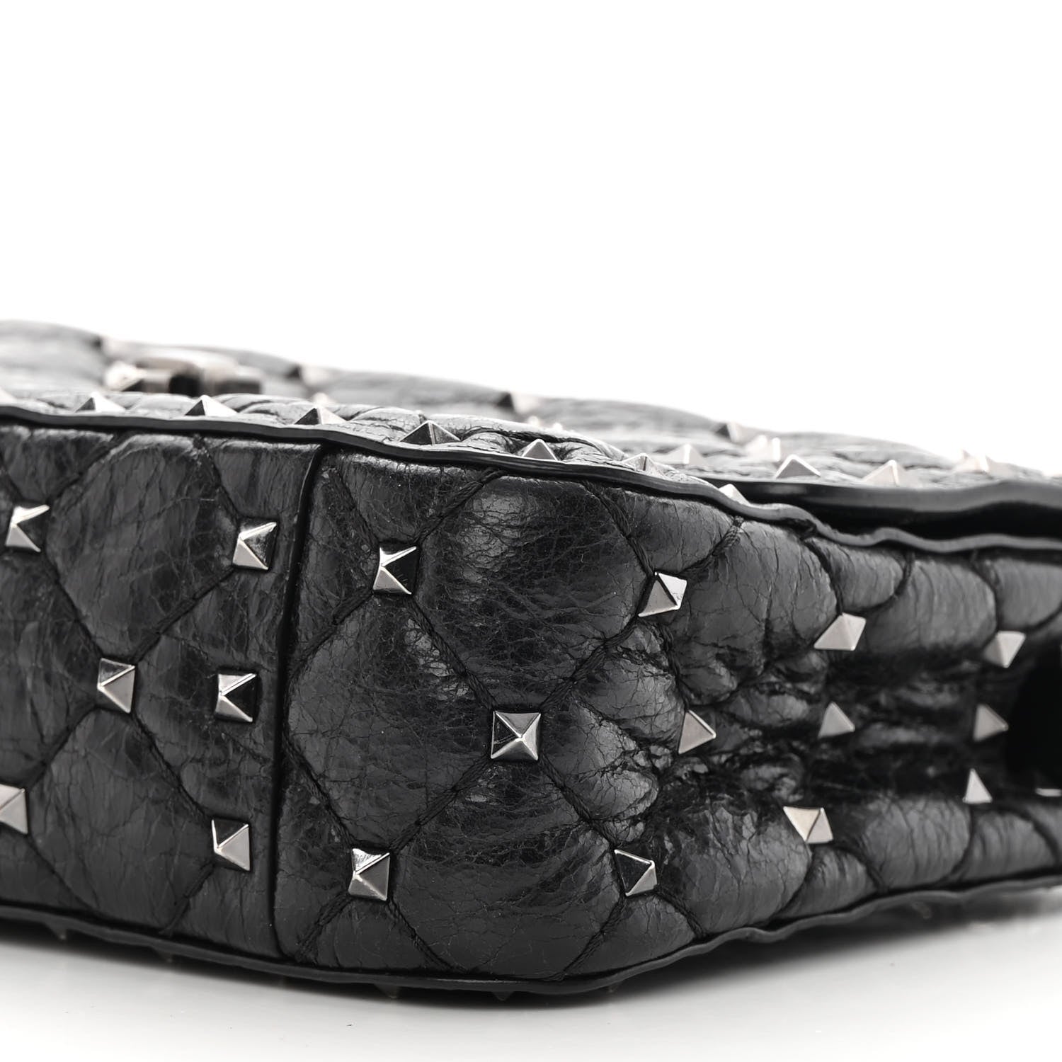 Valentino Garavani Craquele Nappa Small Rockstud Spike Shoulder Bag Black 9 of 15