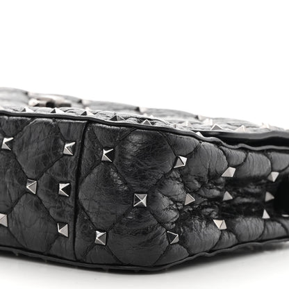 Valentino Garavani Craquele Nappa Small Rockstud Spike Shoulder Bag Black 9 of 15