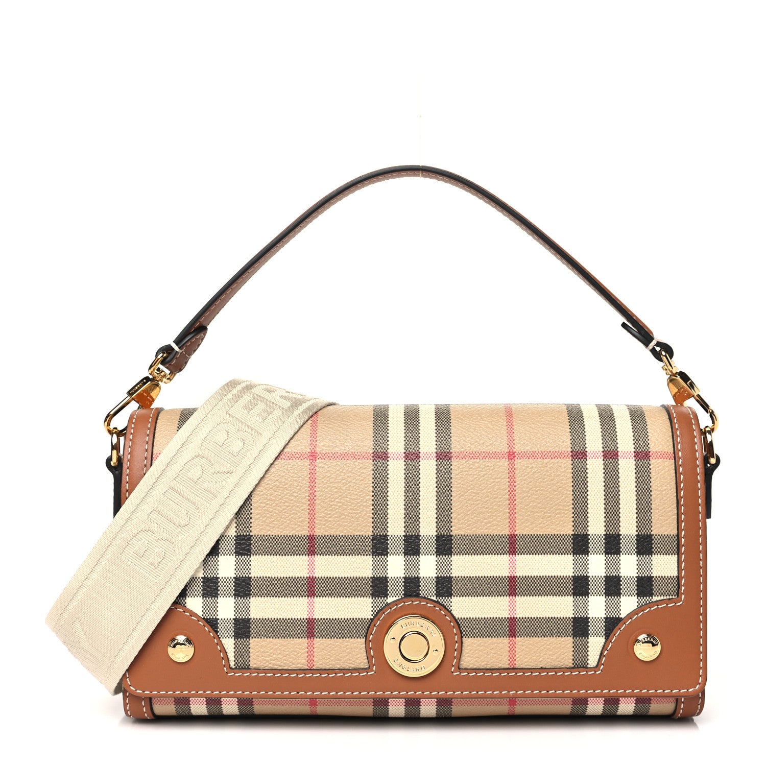 Burberry Coated Canvas Calfskin Vintage Check Small Note Crossbody Bag Briar Brown 1 of 11