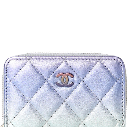 Chanel Gradient Metallic Calfskin Quilted Zip Around Coin Purse Wallet Silver Blue Yellow Purple 8 of 11