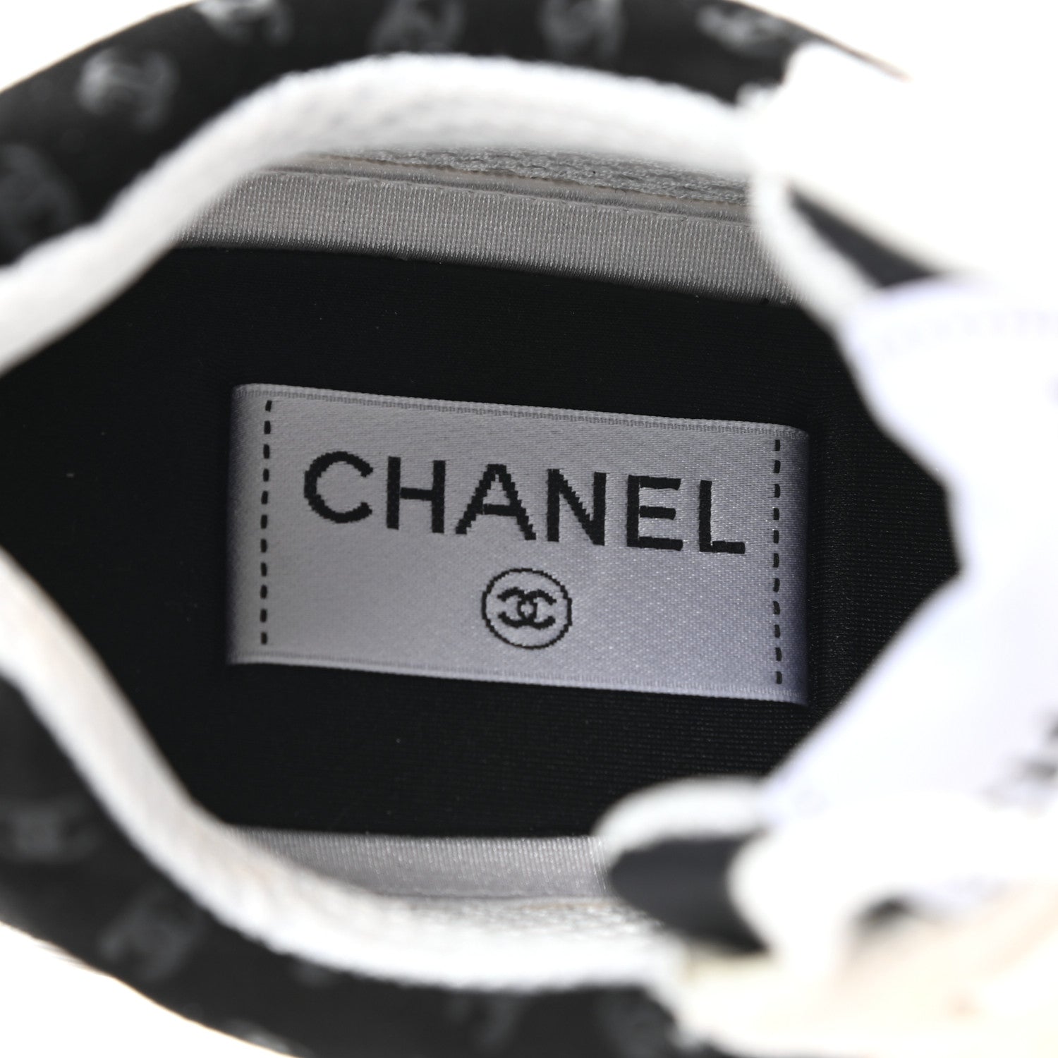 Chanel Printed Suede Calfskin Womens Sneakers 38 Black White 6 of 9