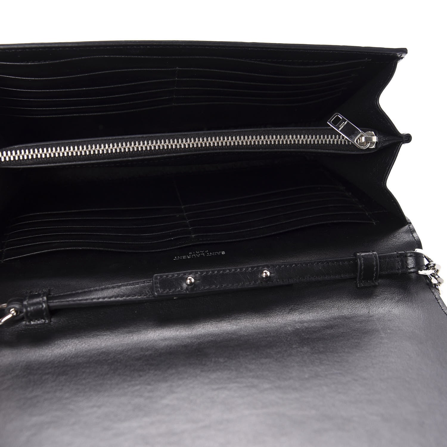 Saint Laurent Crocodile Embossed Calfskin Monogram Chain Wallet Black 5 of 10