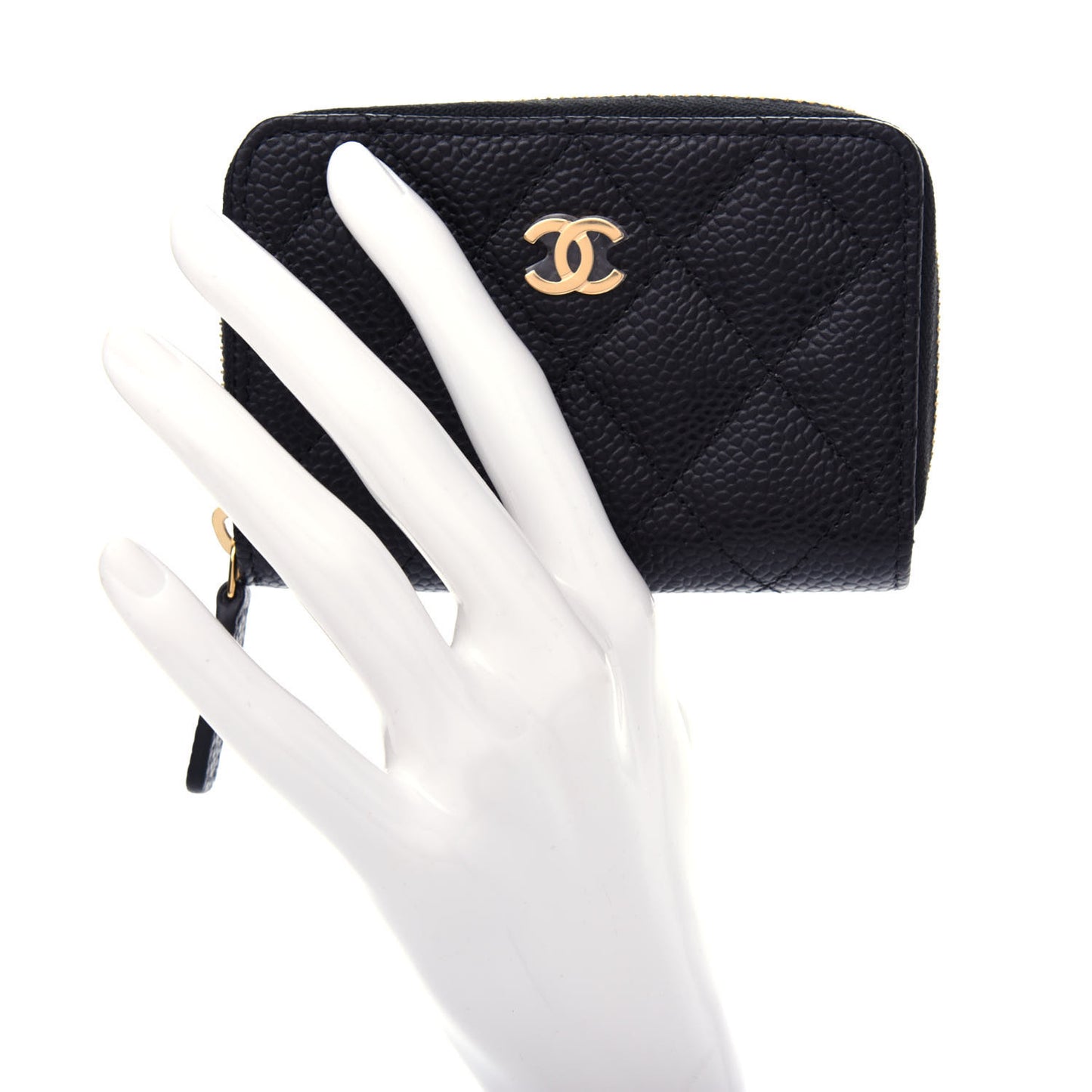 Caviar Quilted Zip Coin Purse Black
