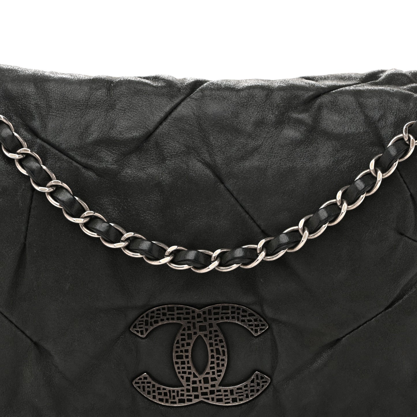 Iridescent Calfskin Glint Accordion Flap Black