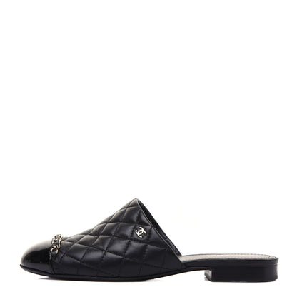 Chanel Lambskin Patent Quilted Chain Mules 37.5 Black 1 of 16