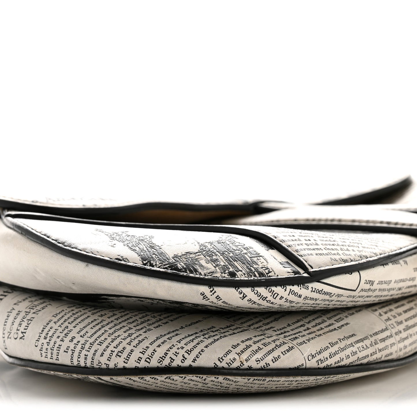Calfskin Newspaper Printed Saddle Bag Black White