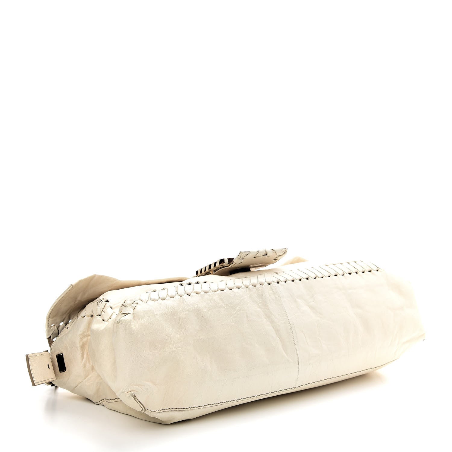 Fendi Goatskin Whipstitch Large Convertible Baguette White 3 of 11