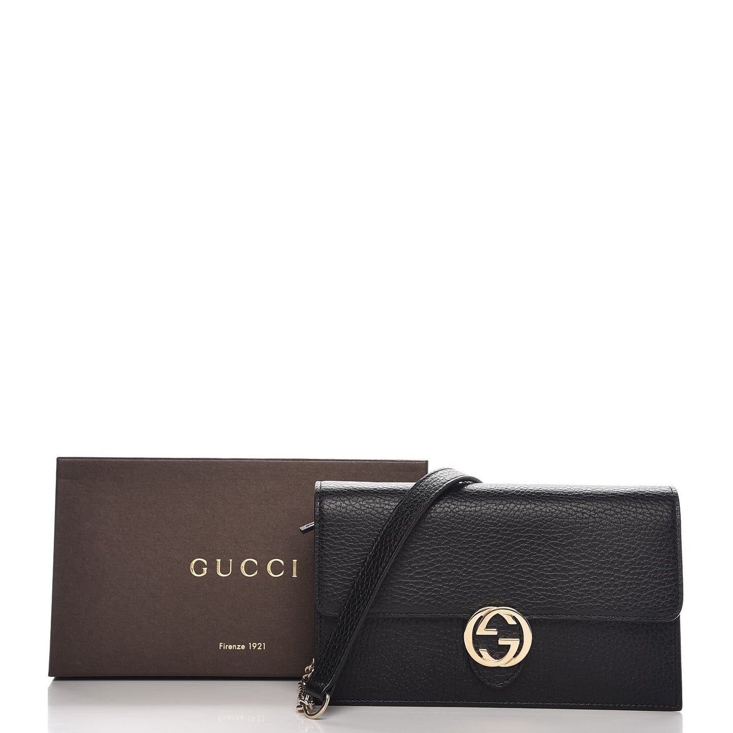 Dollar Calfskin Interlocking G Chain Wallet Black