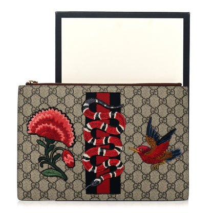 Gucci GG Supreme Monogram Web Kingsnake Embroidered Large Zip Pouch Brown 15 of 15