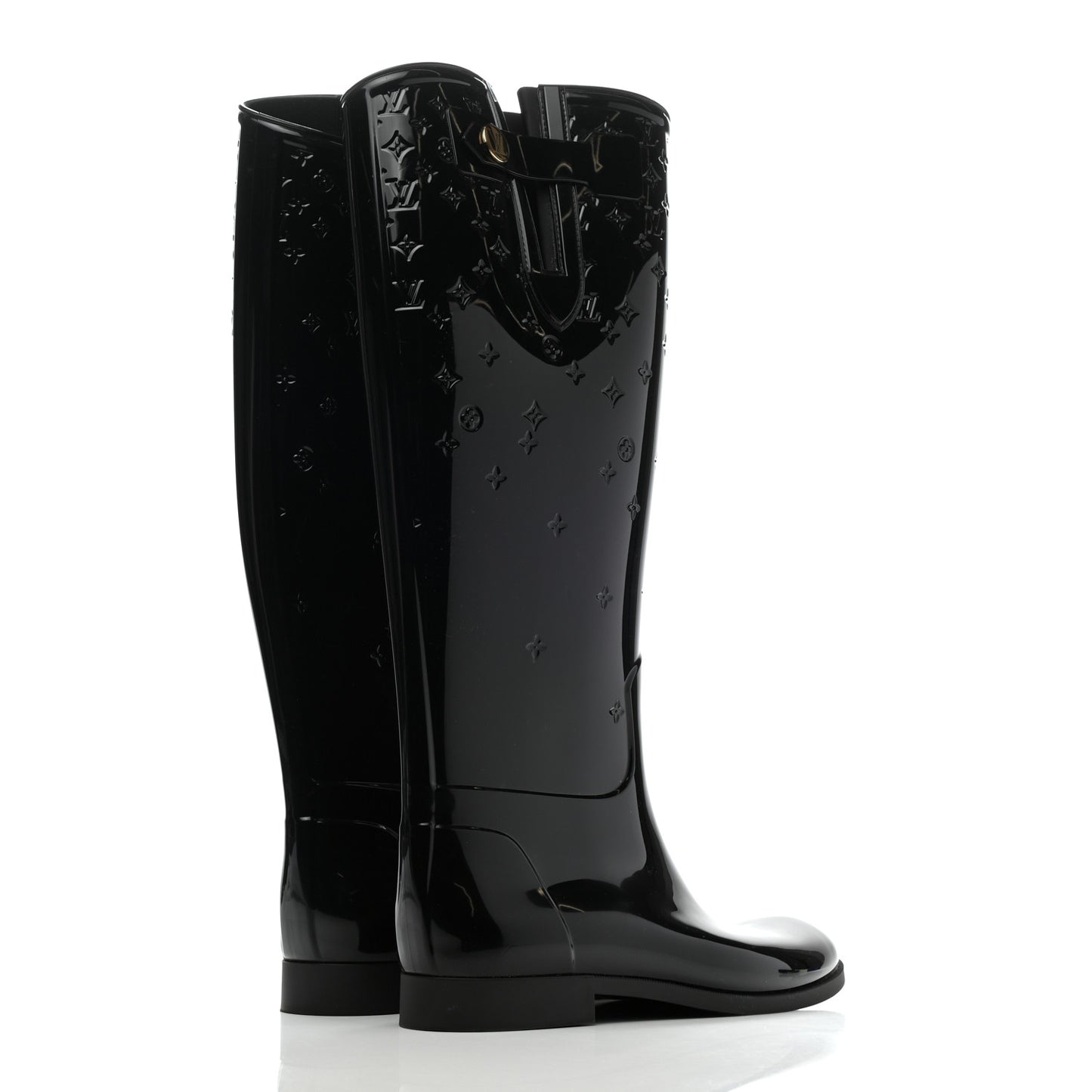Rubber Embossed Monogram Drops High Rain Boots 41 Black