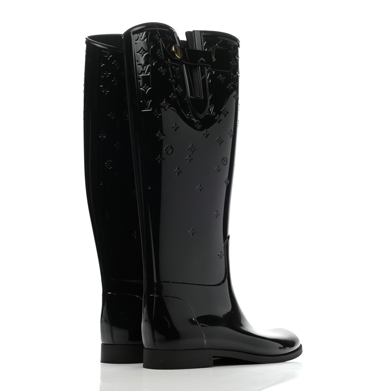 Louis Vuitton Rubber Embossed Monogram Drops High Rain Boots 41 Black 4 of 6