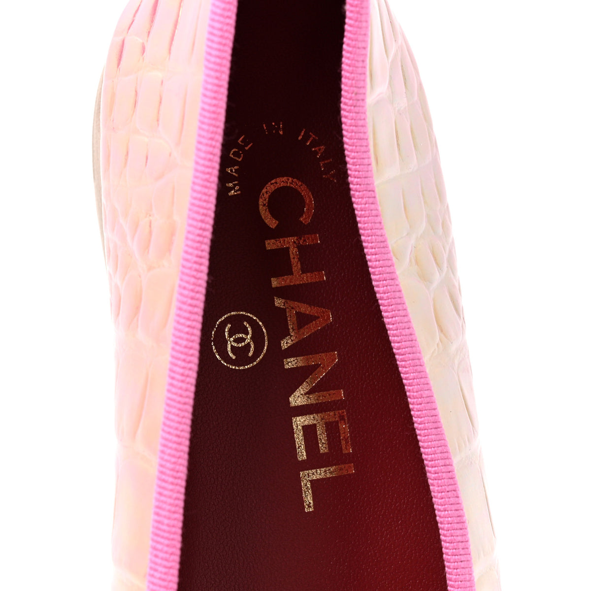 Chanel Iridescent Calfskin Crocodile Embossed Ballerina Flats 36.5 Pink 8 of 10