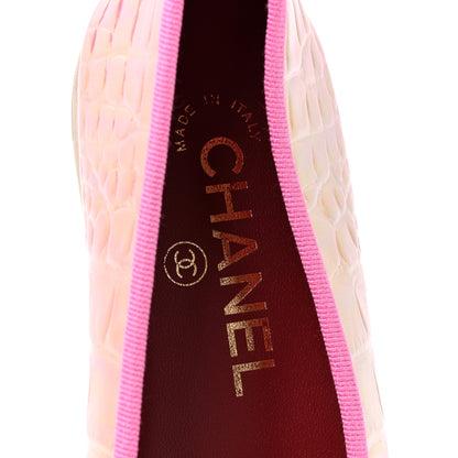 Chanel Iridescent Calfskin Crocodile Embossed Ballerina Flats 36.5 Pink 8 of 10