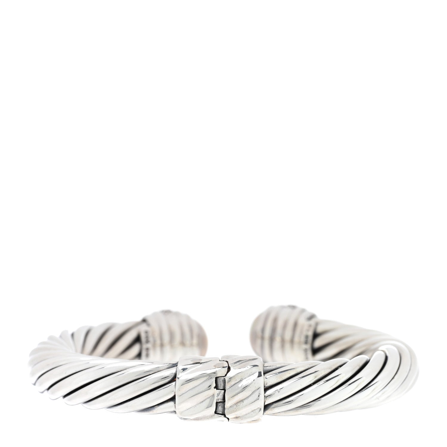 David Yurman DAVID YURMAN Sterling Silver Pearl Diamond 10mm Cable Classics Hinged Bracelet 2 of 3