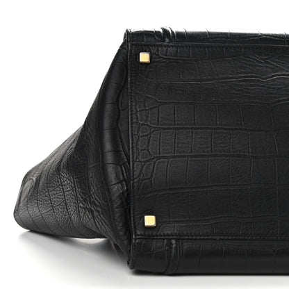 Celine Calfskin Crocodile Embossed Medium Phantom Luggage Black 10 of 15