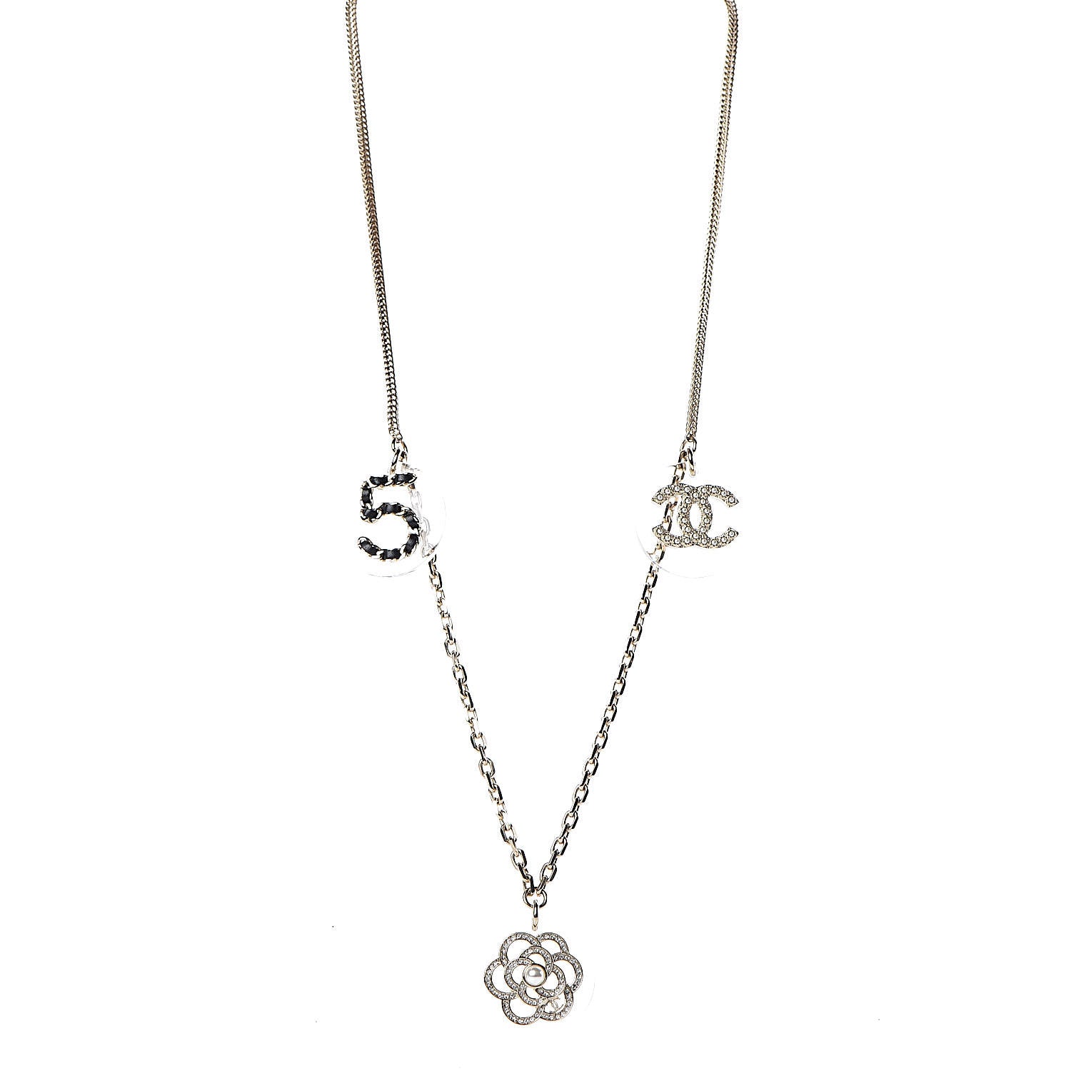 Chanel Crystal Resin Camellia CC Necklace Gold 1 of 9