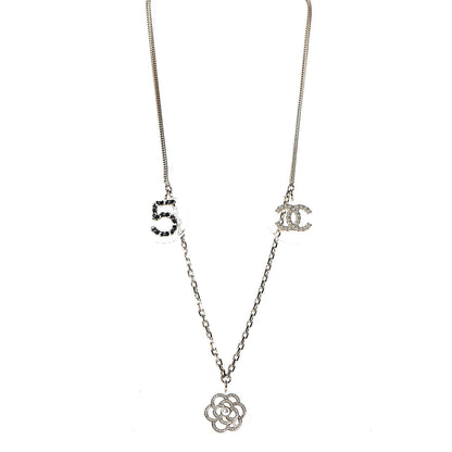 Chanel Crystal Resin Camellia CC Necklace Gold 1 of 9