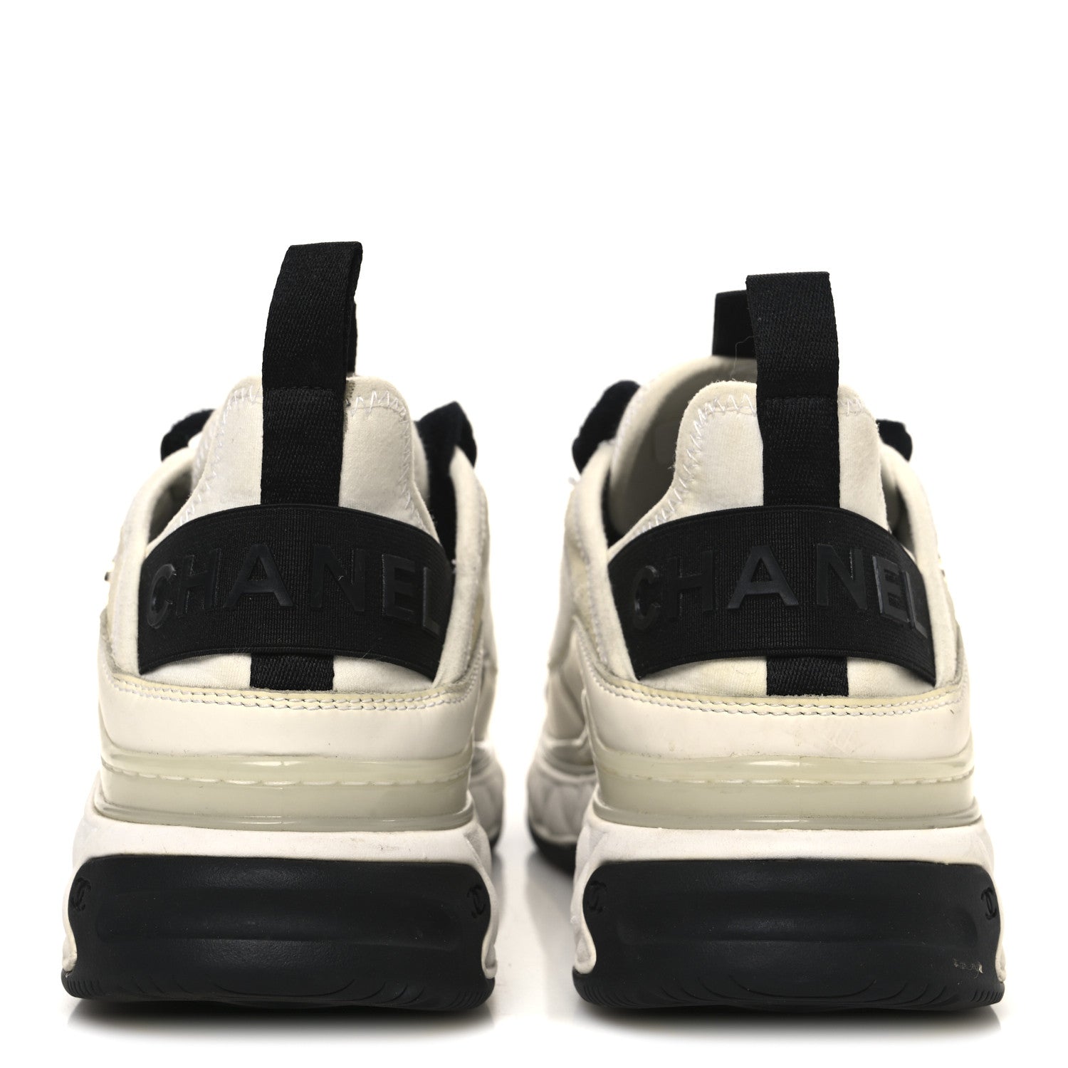Chanel Velvet Calfskin Mixed Fibers CC Sneakers 38 Ivory Black