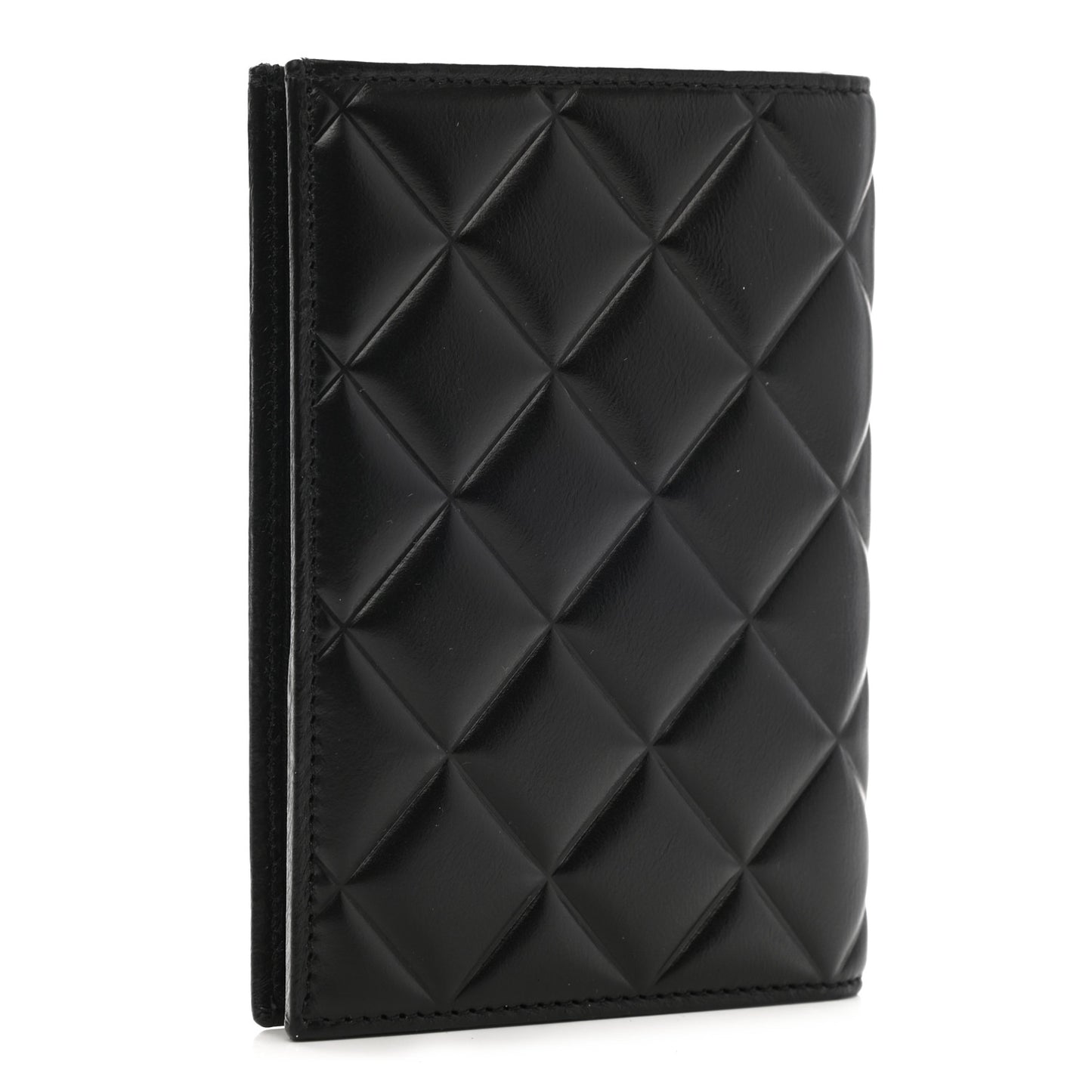 Calfskin Quilted Passport Holder Black