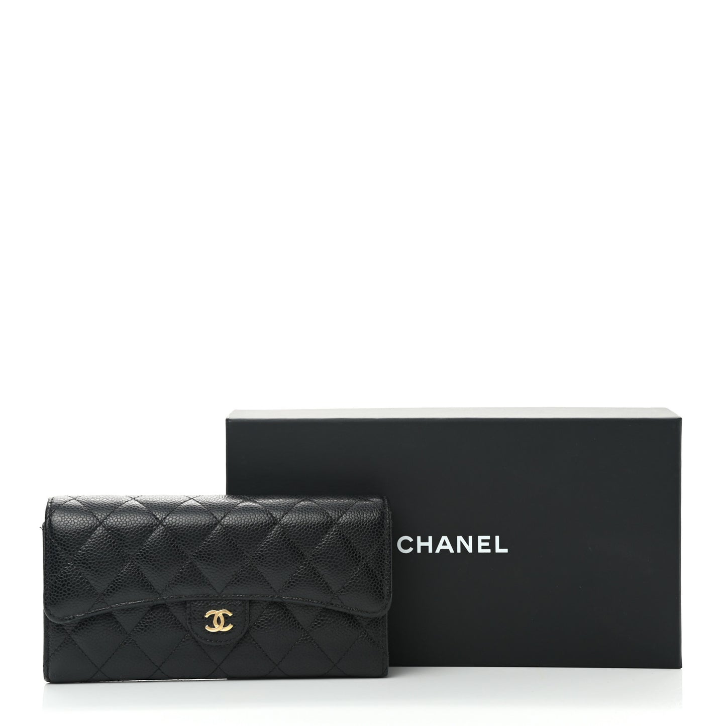 Caviar Quilted Large Gusset Flap Wallet Black