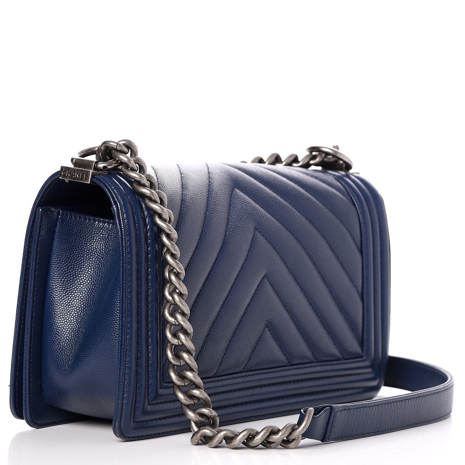 Chanel Caviar Chevron Quilted Medium Boy Flap Navy 3 of 7