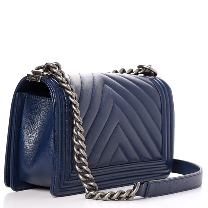 Chanel Caviar Chevron Quilted Medium Boy Flap Navy 3 of 7
