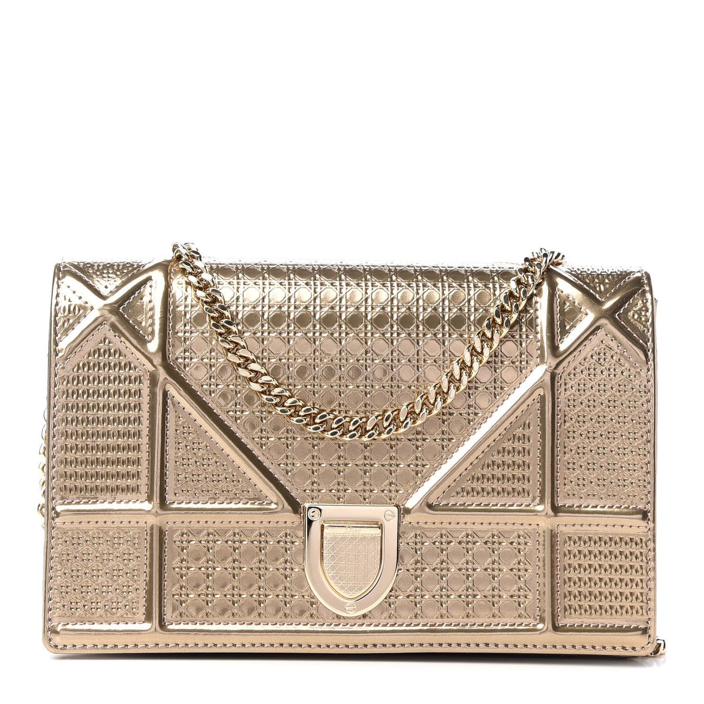 Metallic Patent Micro-Cannage Diorama Wallet on Chain Pouch Gold