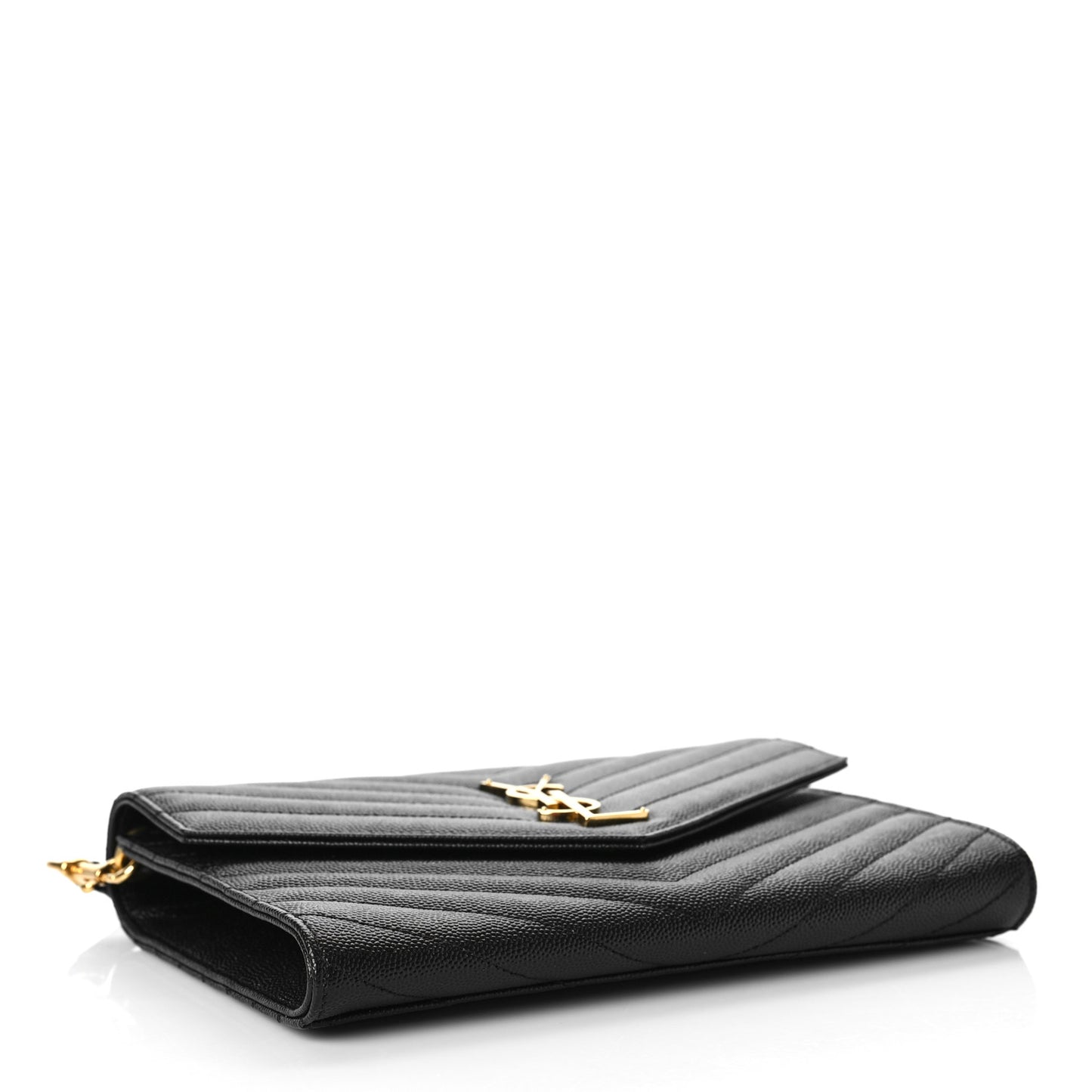 Grain De Poudre Matelasse Chevron Monogram Envelope Clutch Black
