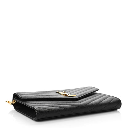 Saint Laurent Grain De Poudre Matelasse Chevron Monogram Envelope Clutch Black 5 of 11