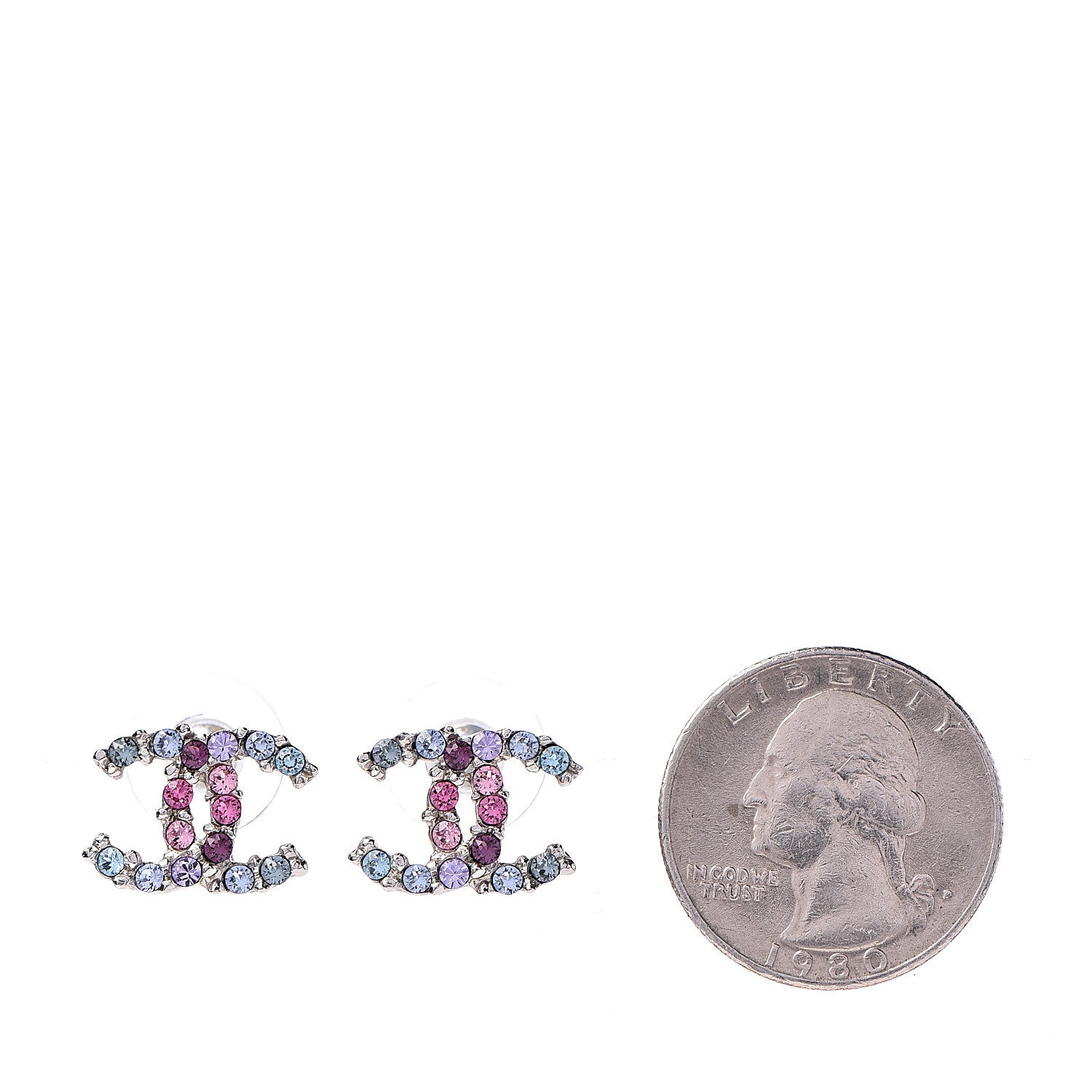 Chanel Crystal CC Earrings Silver Multicolor 2 of 5