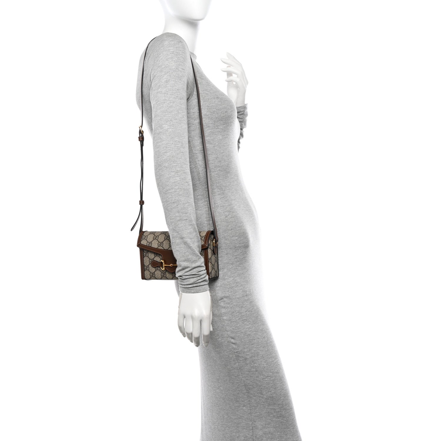 Gucci GG Supreme Monogram Mini Horsebit 1955 Shoulder Bag Beige Brown Sugar 2 of 10