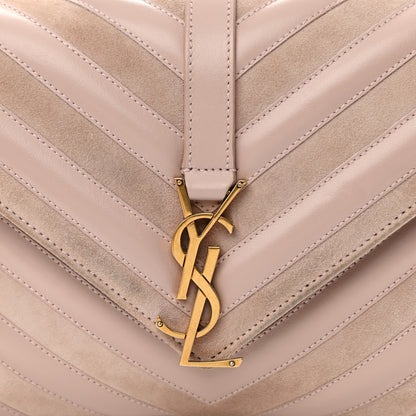 Saint Laurent Calfskin Suede Matelasse Chevron Medium Monogram College Bag Rose Poudre 9 of 13