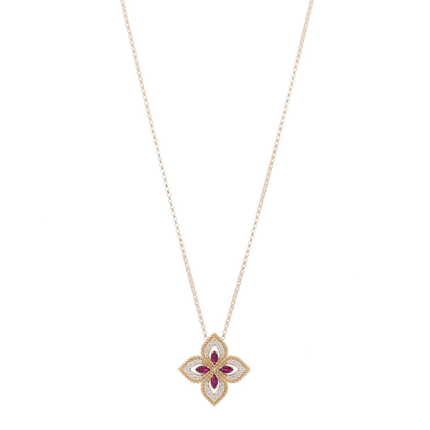 18K Rose Gold Diamond Ruby Venetian Princess Pendant Necklace