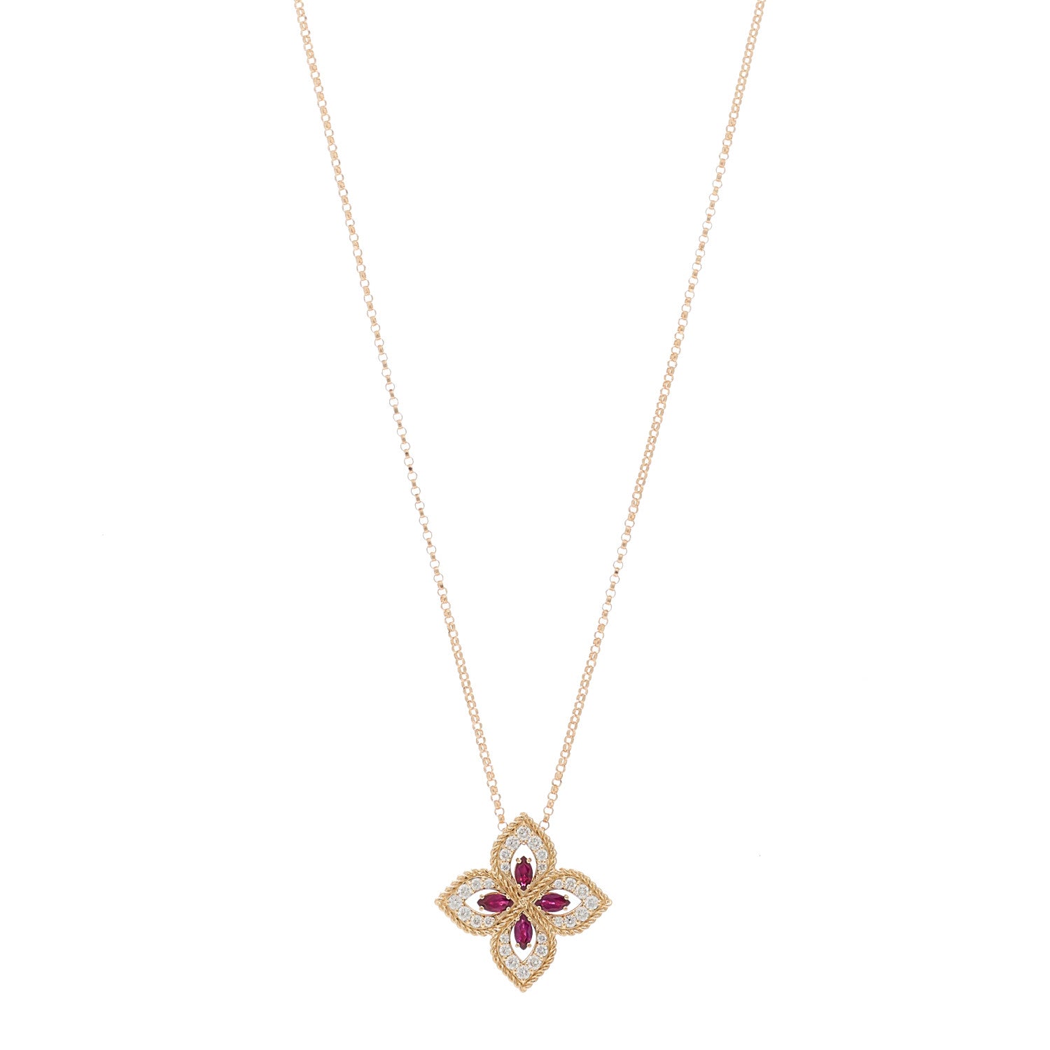Roberto Coin 18K Rose Gold Diamond Ruby Venetian Princess Pendant Necklace 1 of 5