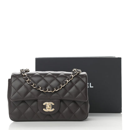 Chanel Lambskin Quilted Mini Rectangular Flap Dark Brown 13 of 13