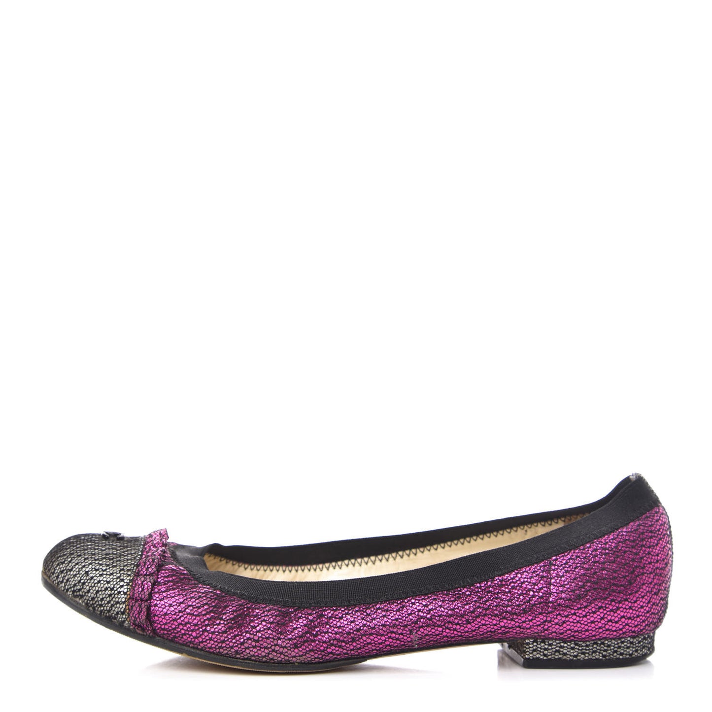 Metallic Lace Cap Toe Ballerina Flats 37.5 Fuchsia