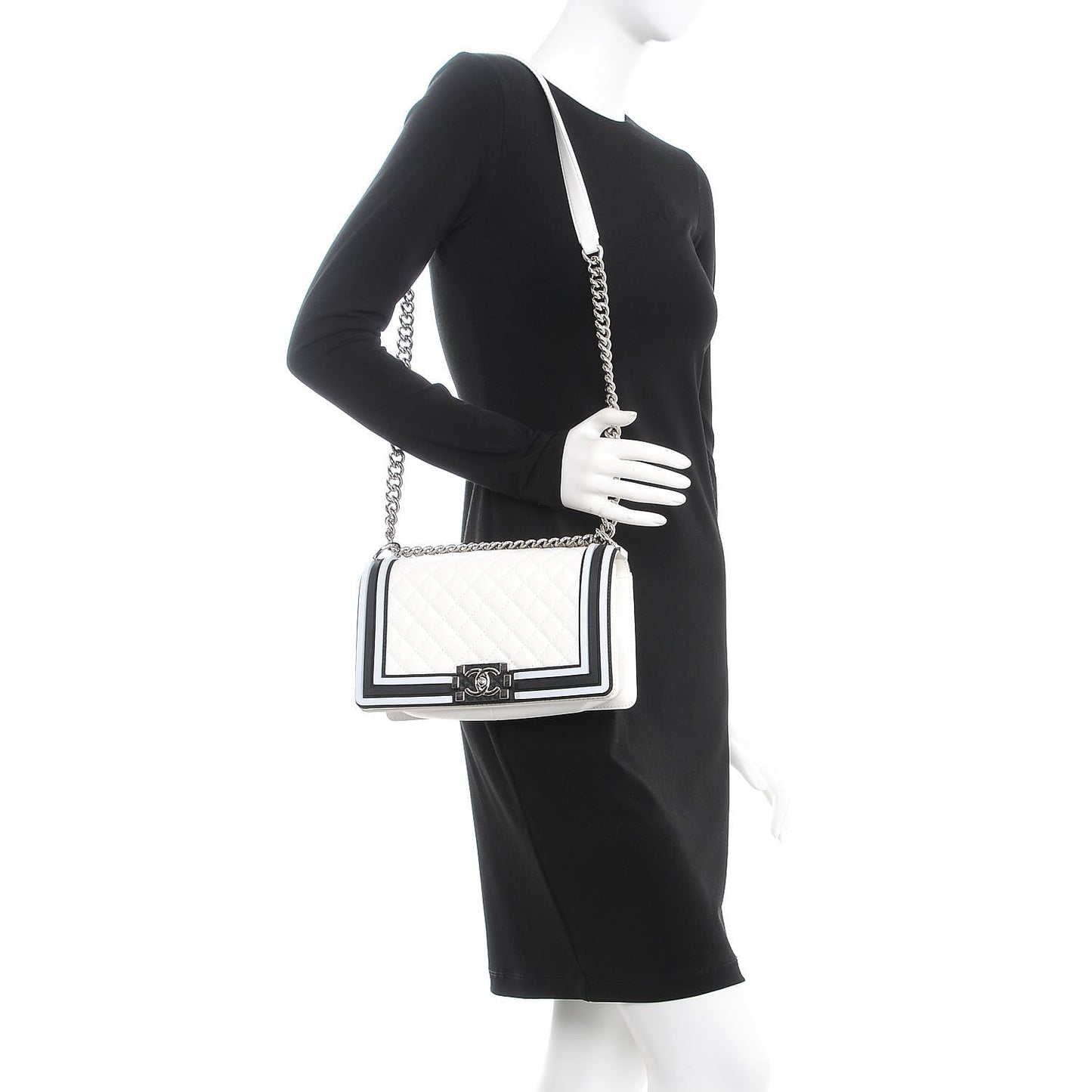 Calfskin Medium Boy Flap White Black