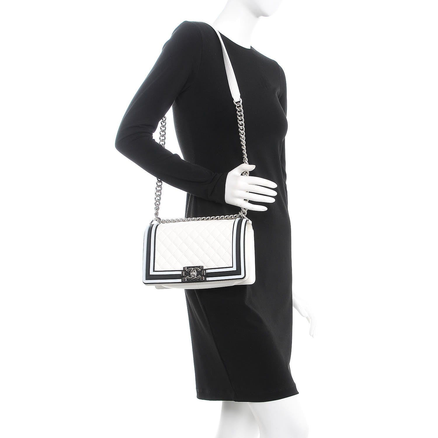 Chanel Calfskin Medium Boy Flap White Black 2 of 9