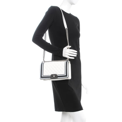 Chanel Calfskin Medium Boy Flap White Black 2 of 9