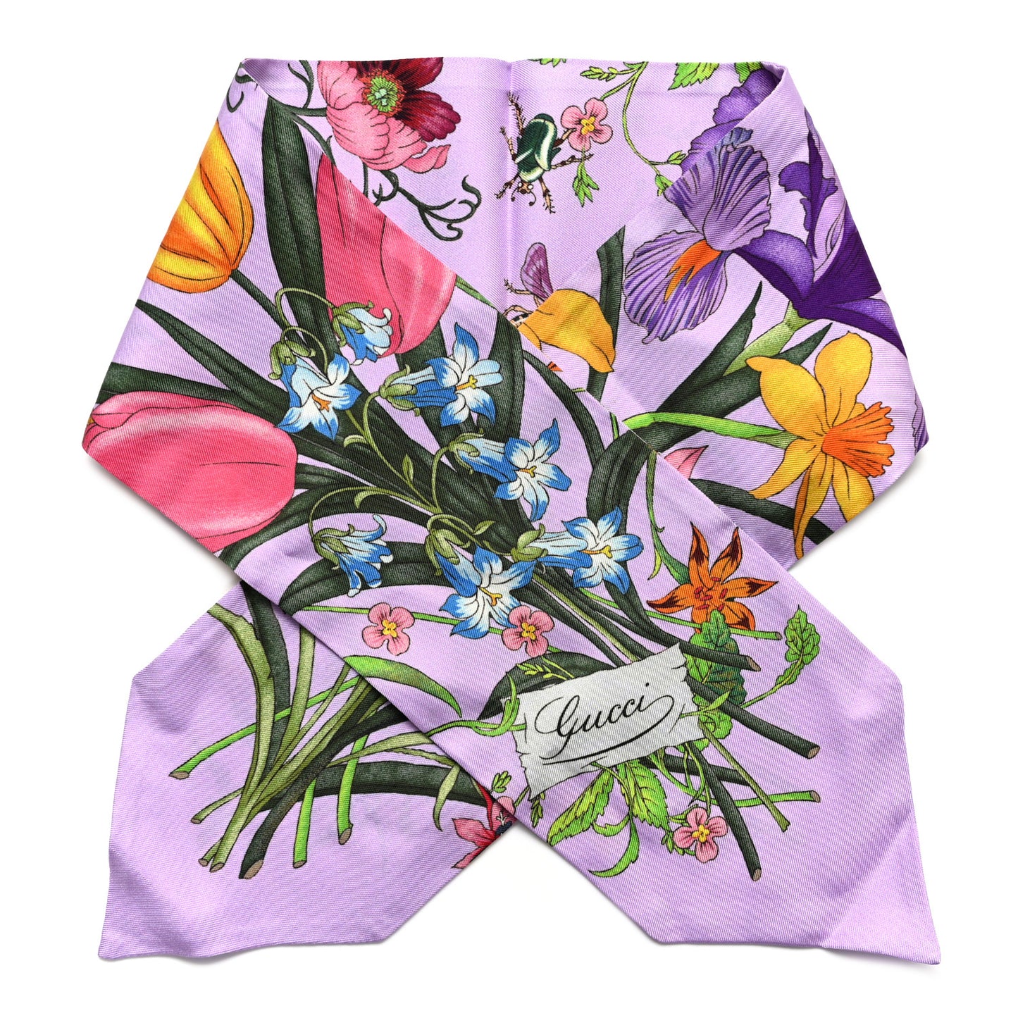 Silk Flora Neck Bow Scarf Purple Multicolor