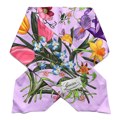 Gucci Silk Flora Neck Bow Scarf Purple Multicolor 1 of 4